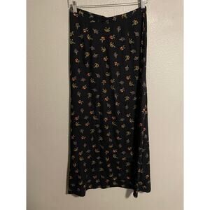 Vintage Katherine Stone Skirt Womens Size 8 Black Floral Maxi Cottagecore 90s
